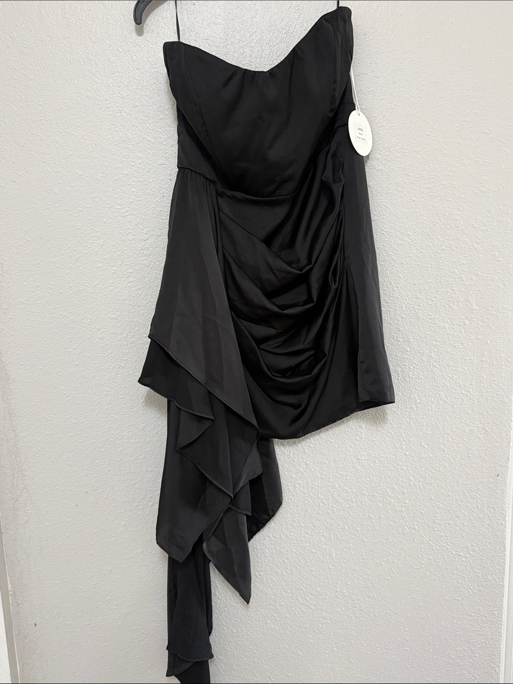 Strapless Black Asymmetrical Ruffled Cocktail Dress
